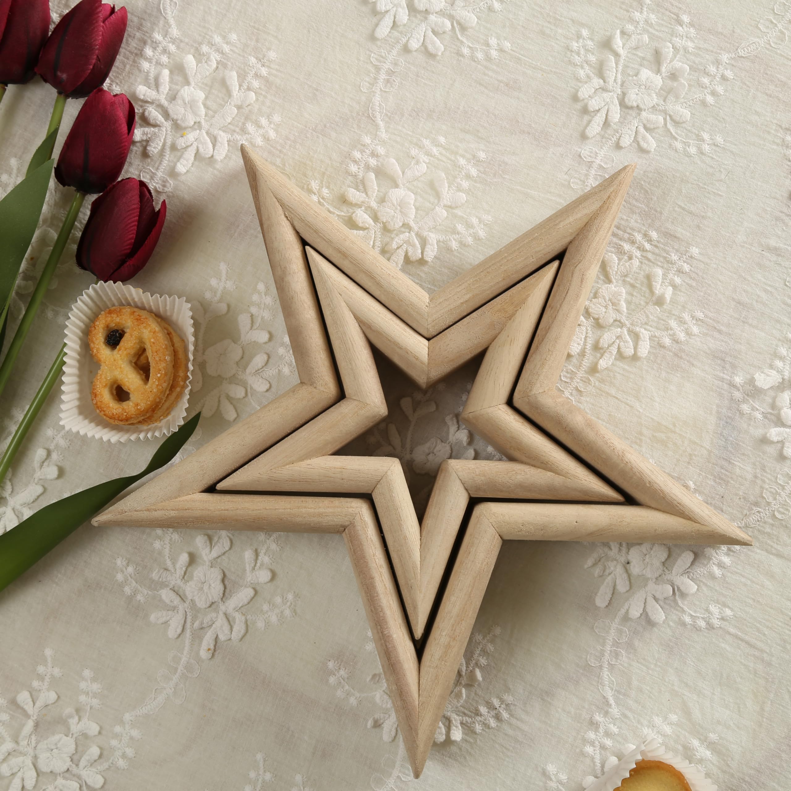LOSOUR Set of 2 Natural Wood Decor Stars,Coffee Table Decor, Centerpiece Table Decorations,TV Stand Decor, Bookshelf Decor, Desk Decor, Tiered Tray Decor for Living Room, Bedroom, Office