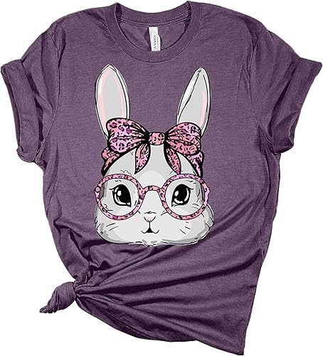 Camiseta con cara de conejo de Pascua para mujer, camisetas gráficas divertidas