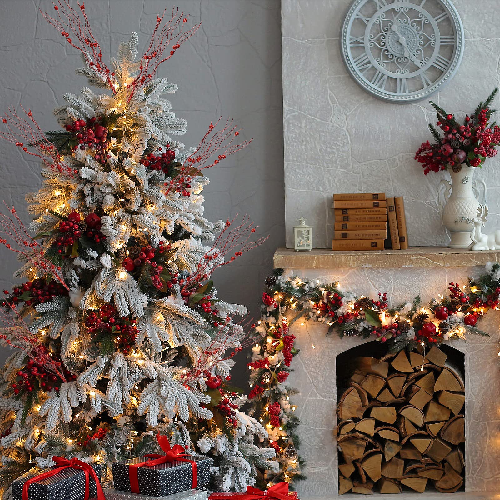 Lot De 10 Tiges De Baies De Noël Artificielles Blanches