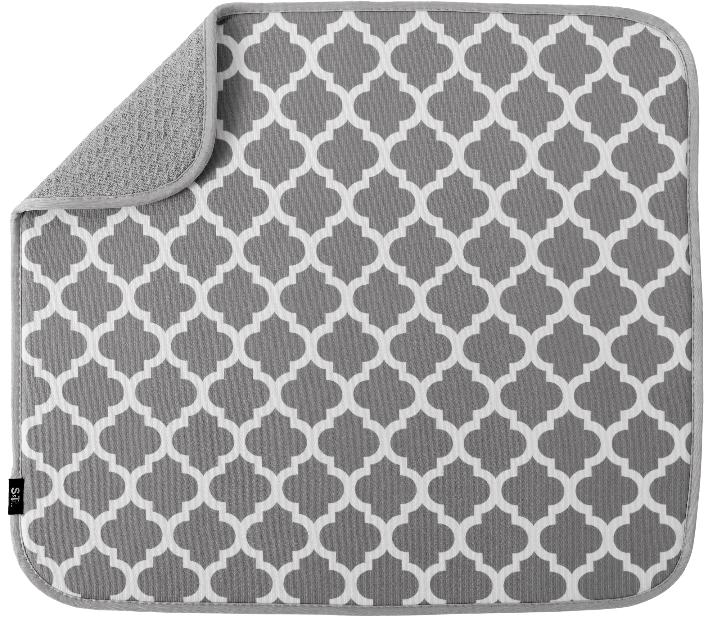 S&T INC.Absorbent, Reversible Microfiber Dish Drying Mat for Kitchen, 16 Inch x 18 Inch, White Trellis