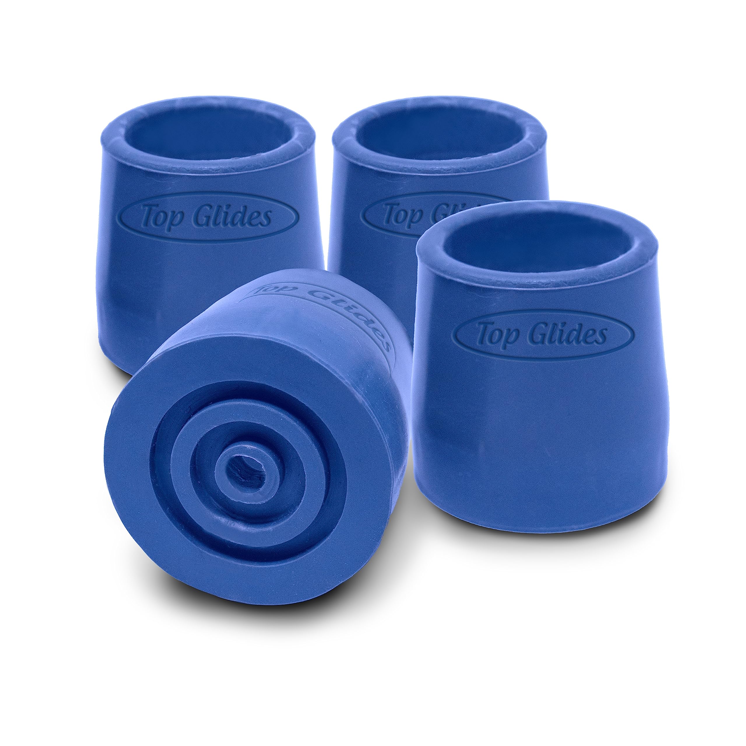Top Glides Steel-Reinforced Walker, Commode, and Bath Bench Replacement Rubber Tips, Blue, 1 1/8" (Pack of 4)