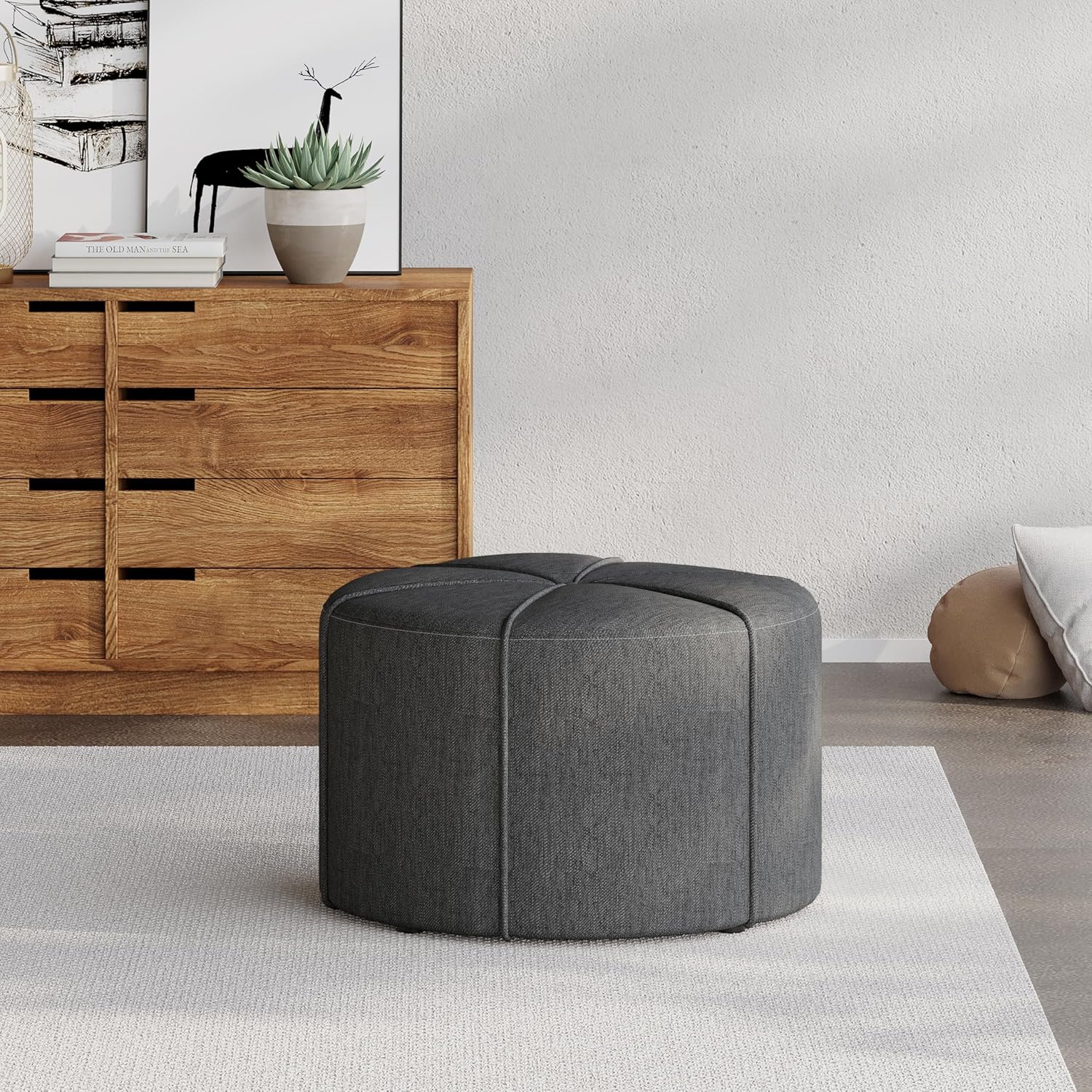 Christopher Knight Home Birdsong Upholstered Round Ottoman - Charcoal