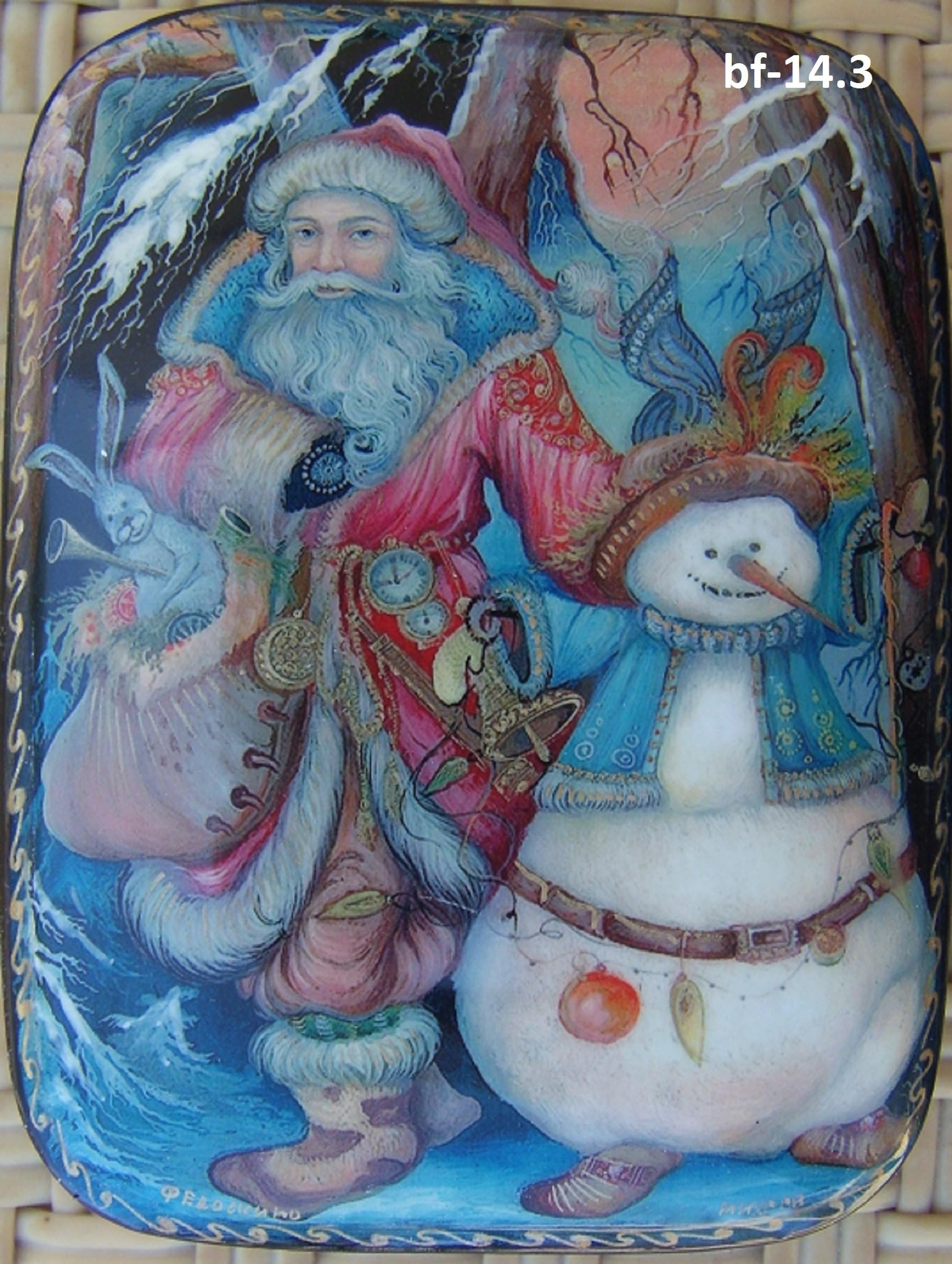 Russian Lacquer box Fedoskino "Santa Christmas" bf-14.3