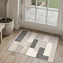 Doormat Entrance Indoor Rug 60 x 90 cm Beige Carpets Machine Washable Non-Slip Modern Small Carpet Bedroom Office Kitchen Short Pile Geometric