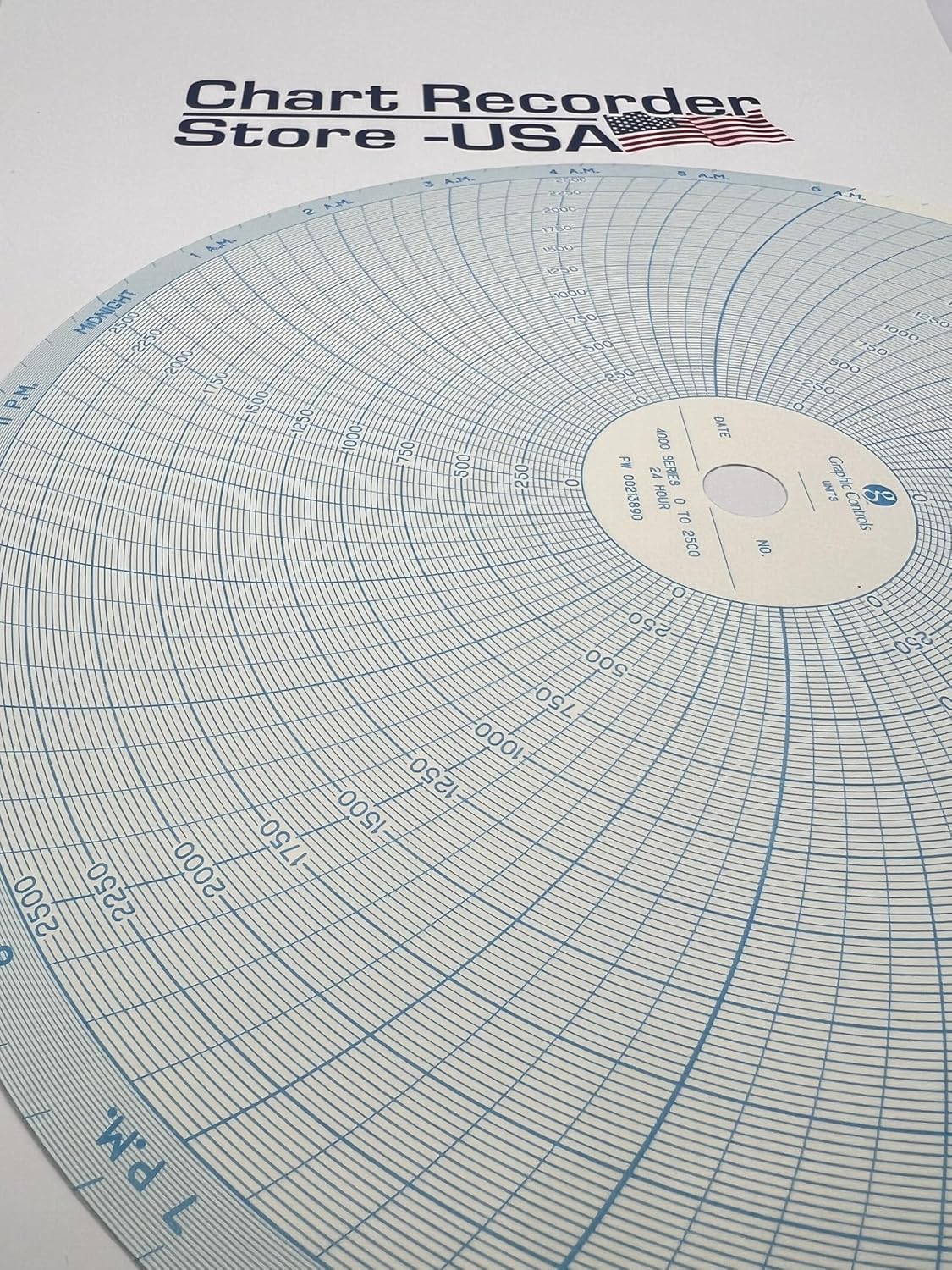 Partlow PW-00213890 Circular Chart Recorder Paper, 24 Hour, 0-2500 Range, Pack of 100