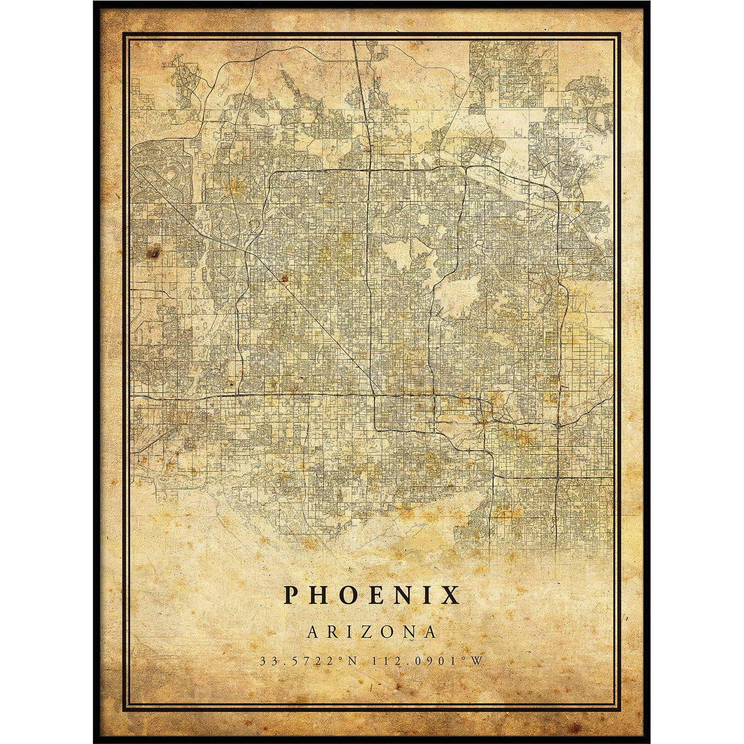 Amazon.com: Phoenix map Vintage Style Poster Print | Old City Artwork Prints  | Antique Style Home Decor | Arizona Wall Art Gift | Antique maps 24x36:  Posters & Prints