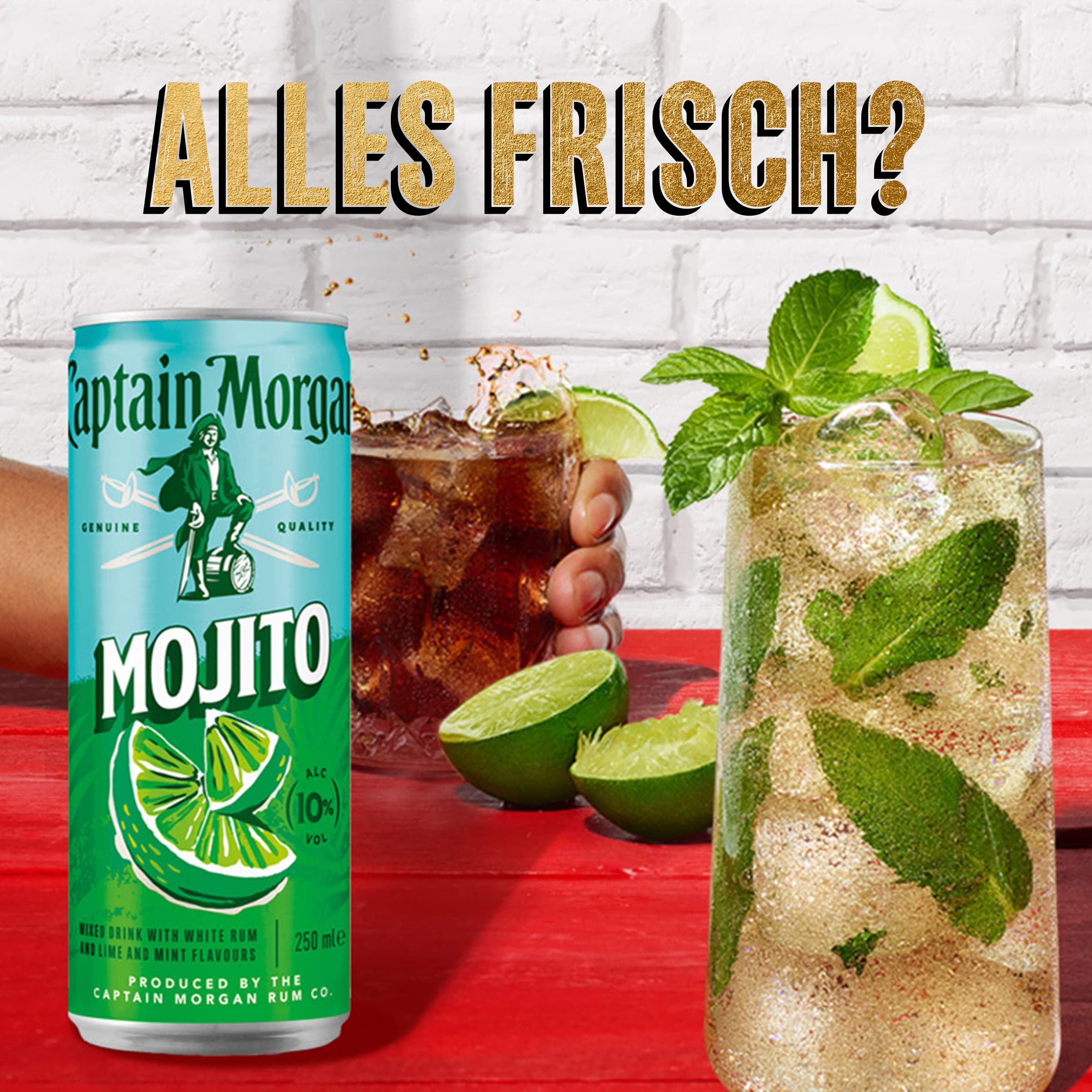 Captain Morgan White Rum Mojito, Erfrischendes Mixgetränk mit 10 Prozent Alkohol, 12 Dosen x 250 ml (EINWEG Verpackung), Weißer Rum mit Limetten- und Minzgeschmack für unterwegs