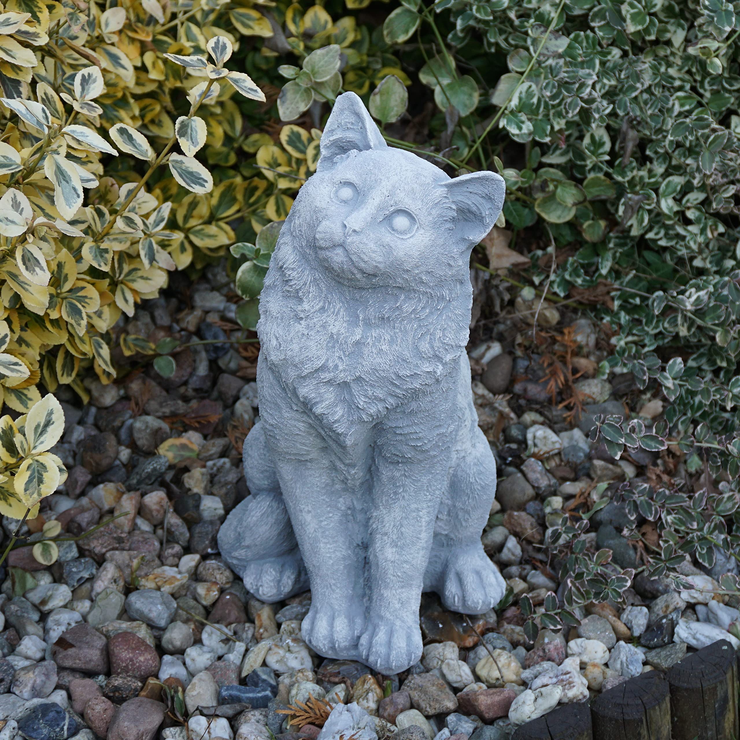 Chat Assis En Pierre - Hauteur : 40 Cm - 13 Kg - Gris - Résistant Au Gel - Pour L'extérieur