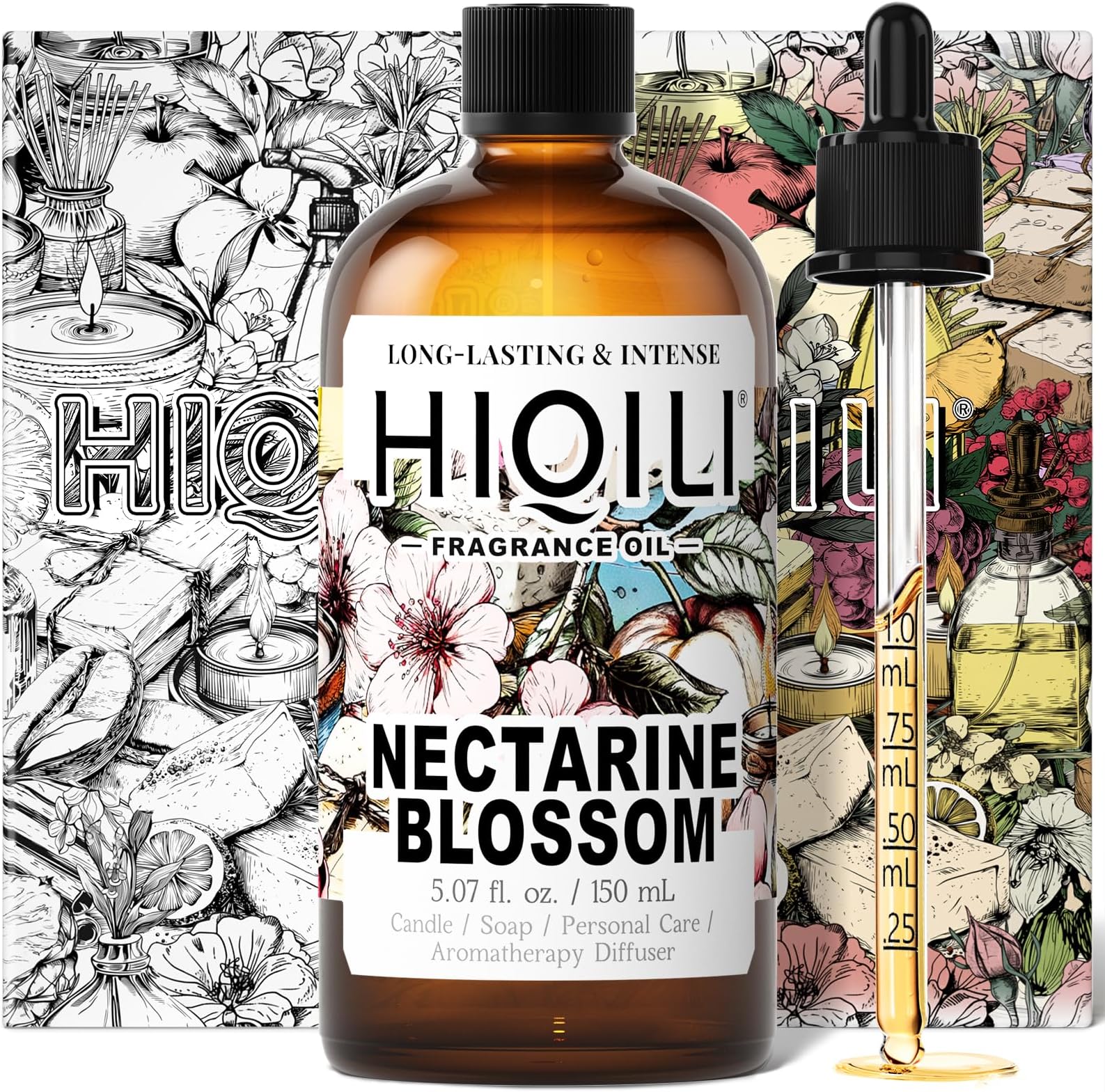 HIQILI Nectarine Blossom Fragrance Oil for Candle & Soap Making, Essential Oil Diffuser Use, Add to Body Lotion, Dryer Balls - 5.07 Fl Oz