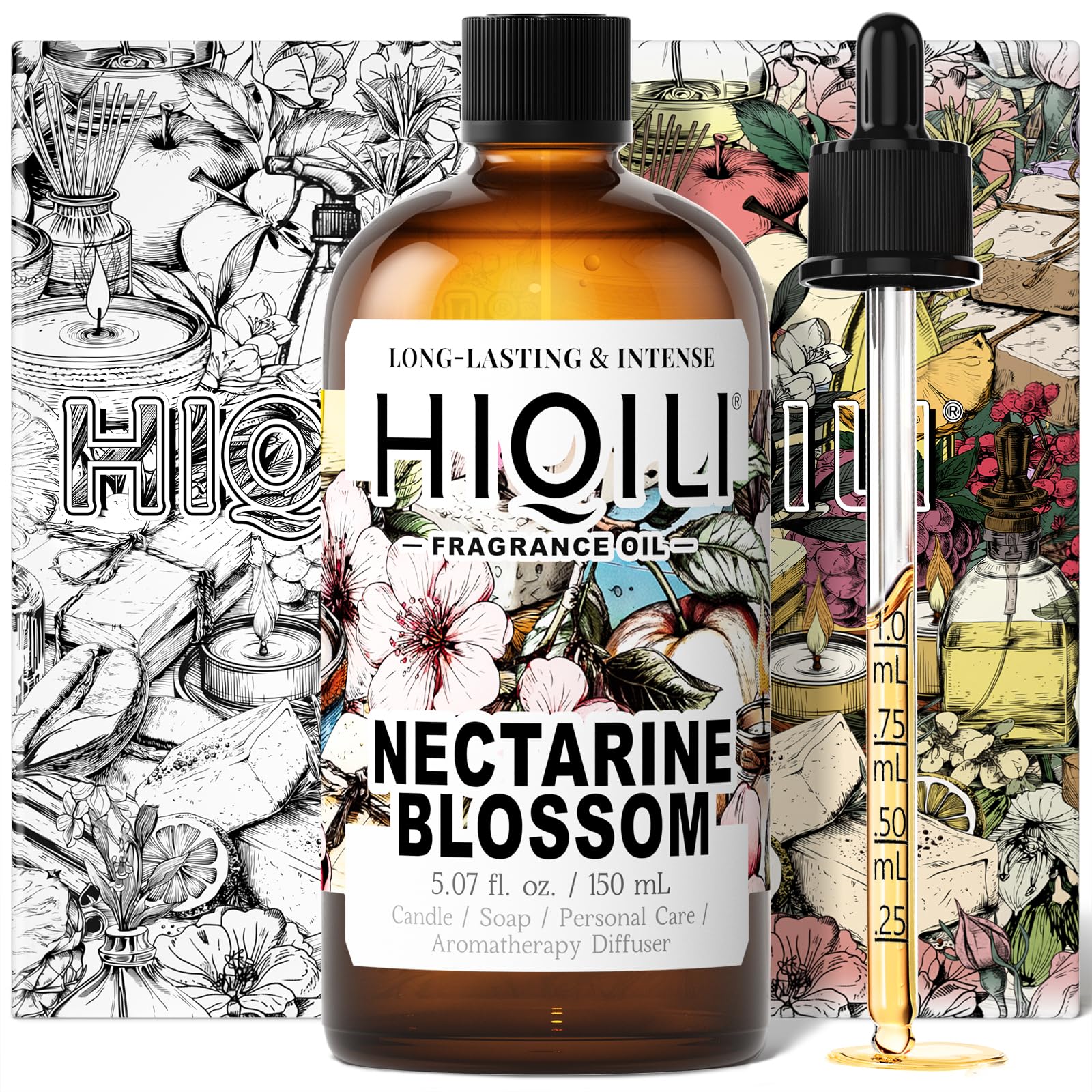 HIQILI Nectarine Blossom Fragrance Oil for Candle & Soap Making, Essential Oil Diffuser Use, Add to Body Lotion, Dryer Balls - 5.07 Fl Oz