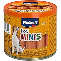 Vitakraft Dog Minis, snack cane, piccoli wurstel con pollame, in barattolo con coperchio, snack per l’addestramento del cane, a ridotto contenuto di spezie, senza zuccheri aggiunti (1x 120g)