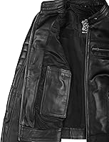Vista 6 de fjackets Chaqueta de cuero real para mujer, estilo Cafe Racer, chaquetas de cuero para mujer, chaqueta de cuero con cuello alto de piel de cordero