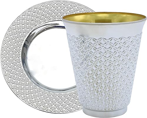 Exquisite Juego de taza y platillo de plástico desechable de 5.5 onzas para niños, taza y platillo Tatz Silver para Pascua, Shabat, boda, británico