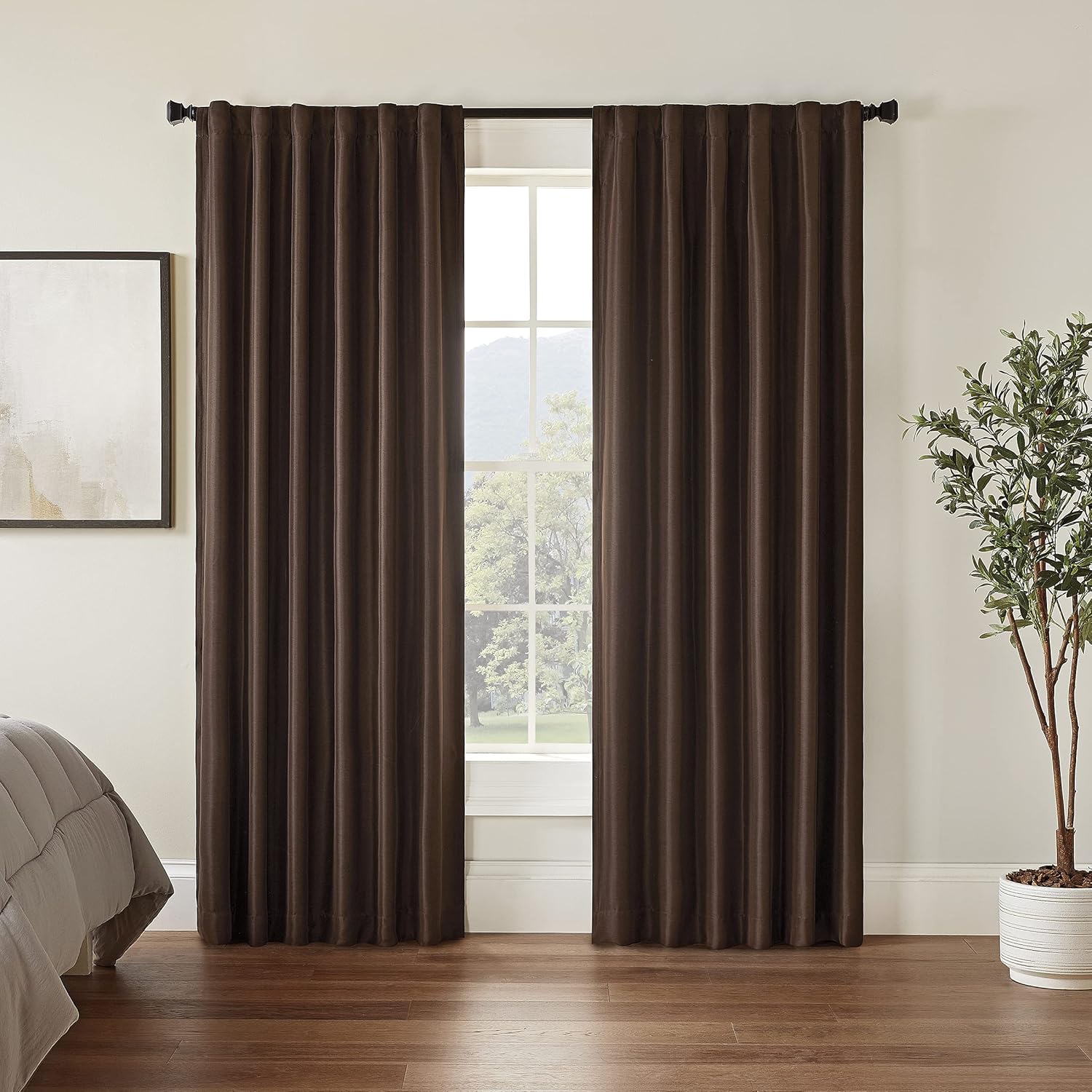 ECLIPSE Fresno Modern Blackout Thermal Rod Pocket Window Curtain for Bedroom (1 Panel), 52" x 108", Espresso