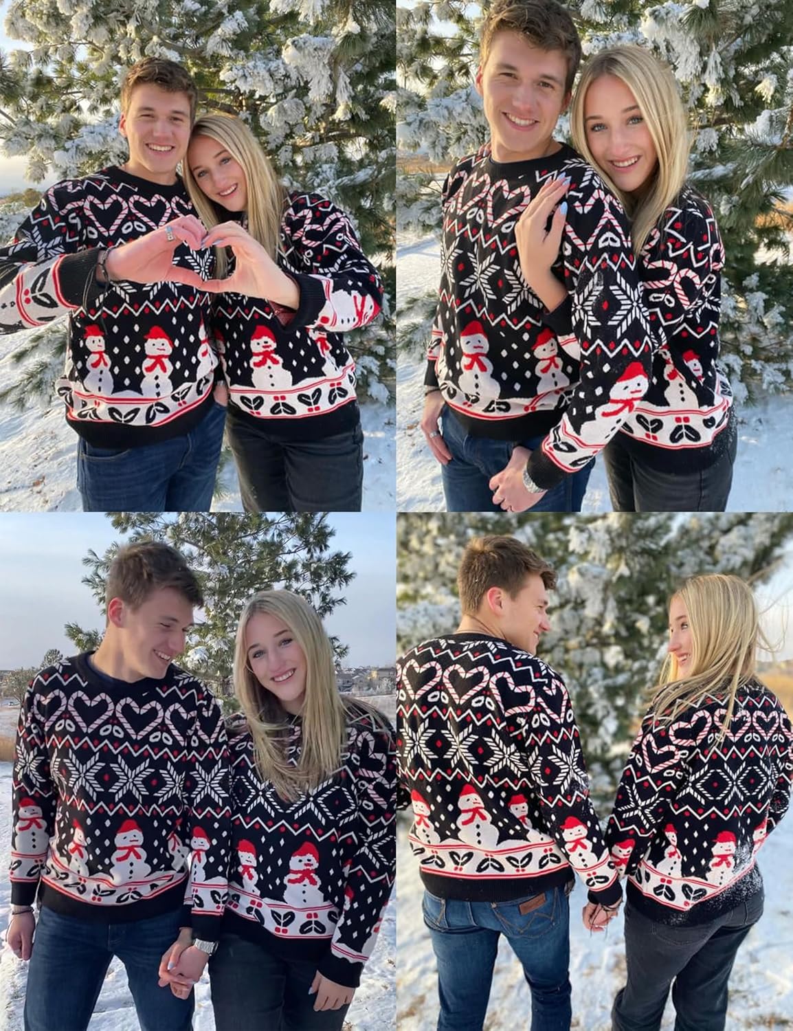 Marvmys Family Ugly Christmas Sweaters Set Men Dad Snowman Xmas Holiday Knit Sweater Pullover Black