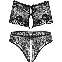 Avidlove Women Lace Panties Sexy Underwear Floral Lace Briefs with Cute Bow Center Black S