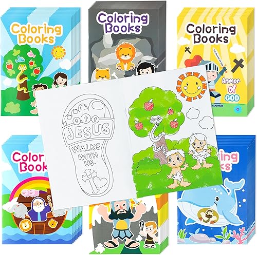 Vista 7 de Zainpe 24 piezas de historias bíblicas cristianas para colorear para niños, estudio bíblico de Pascua, libro de dibujo de arte de bricolaje