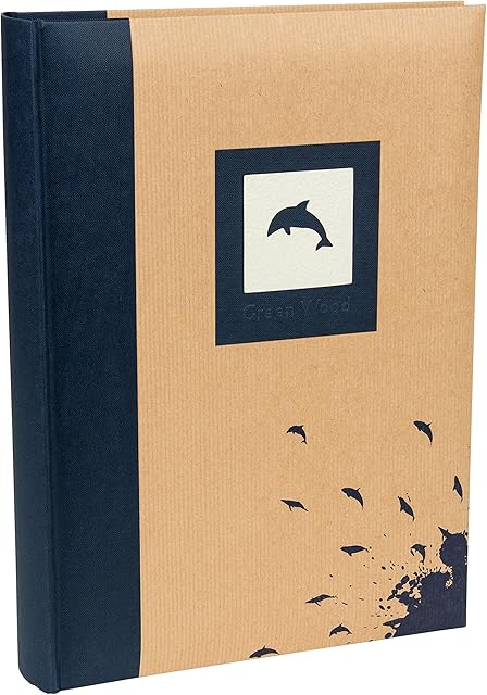 Kenro Green Wood Blue Dolphin Photo Album with Kraft Paper Cover for 300 Photos 6x4 inch/10x15cm Family Photograph Album - GRW008UE