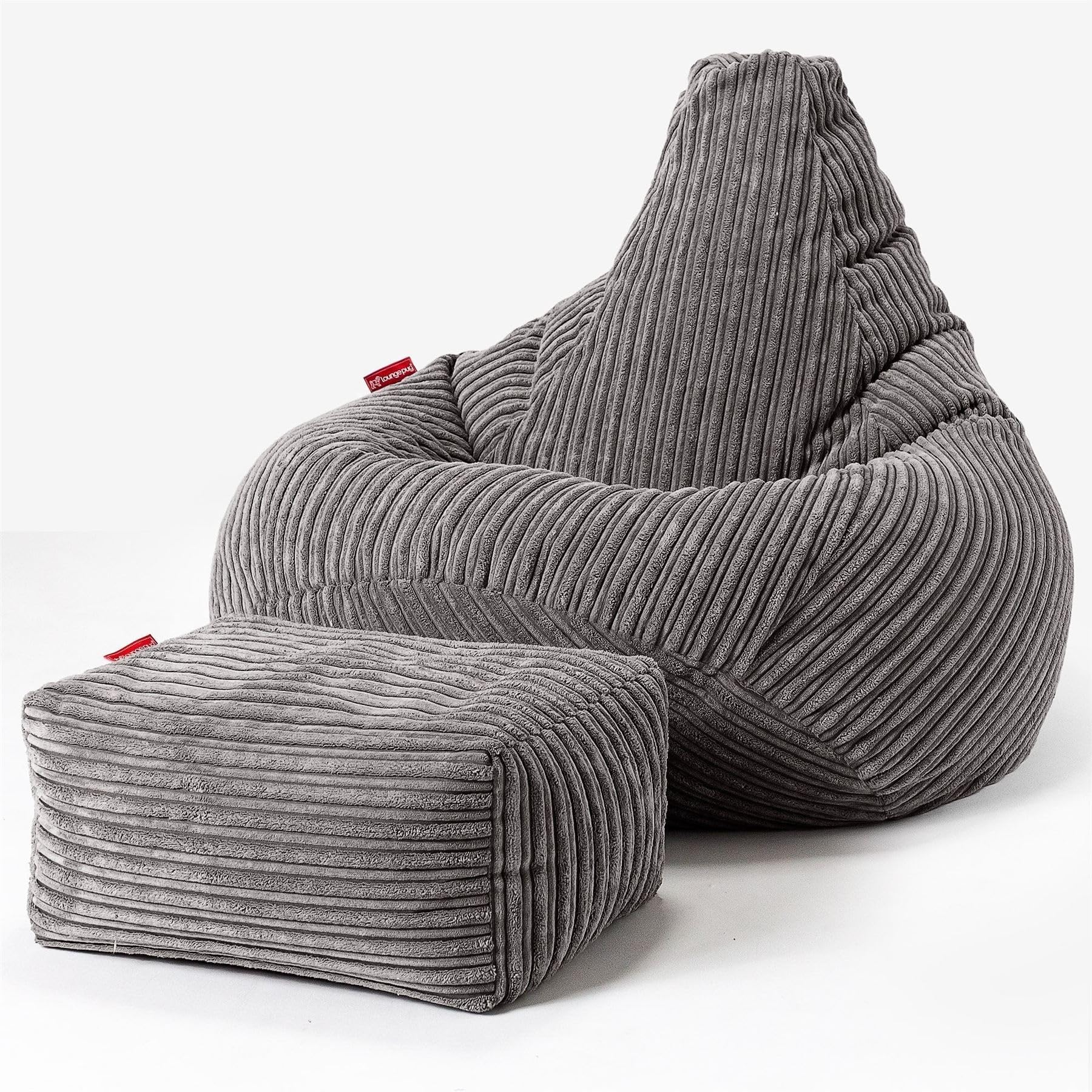 Lounge Pug Poltrona Sacco per Adulti Gioco con Poggiapiedi in Velluto a Coste, Grafite, Grande Pouf Sacco Alta Gaming Reclinabile per Soggiorno