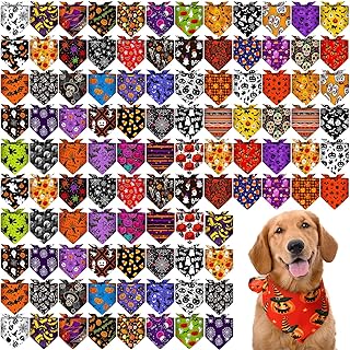 Paterr 100 Pieces Dog Bandanas Bulk Halloween Pet Handkerchief Soft Dog Triangle Bibs Cute Kerchief Adjustable Washable Pet Scarf Costume Accessory Decoration for Small Medium Dogs Puppy Cats