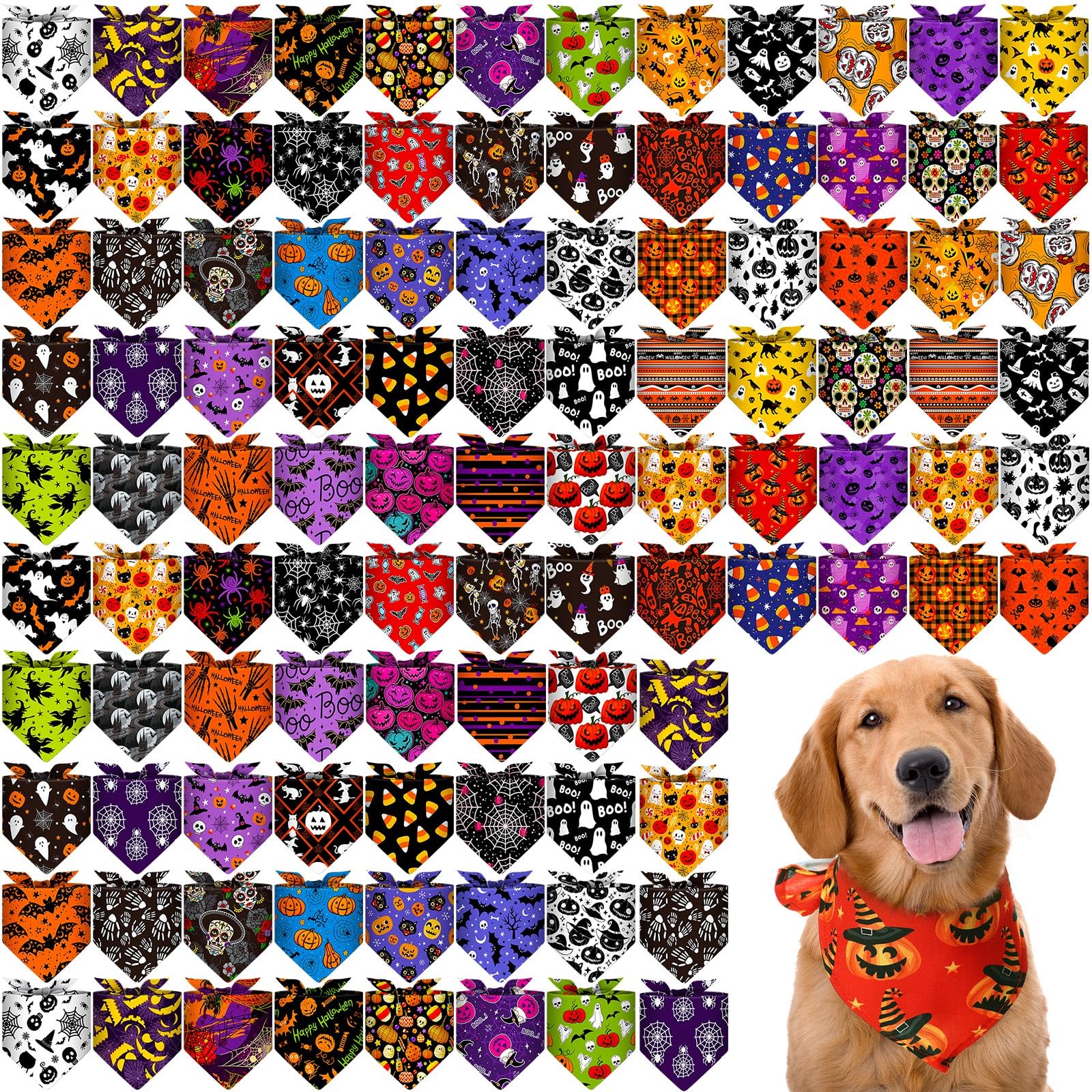 Paterr 100 Pieces Dog Bandanas Bulk Halloween Pet Handkerchief Soft Dog Triangle Bibs Cute Kerchief Adjustable Washable Pet Scarf Costume Accessory for Small Medium Dogs Puppy Cats โ image 1