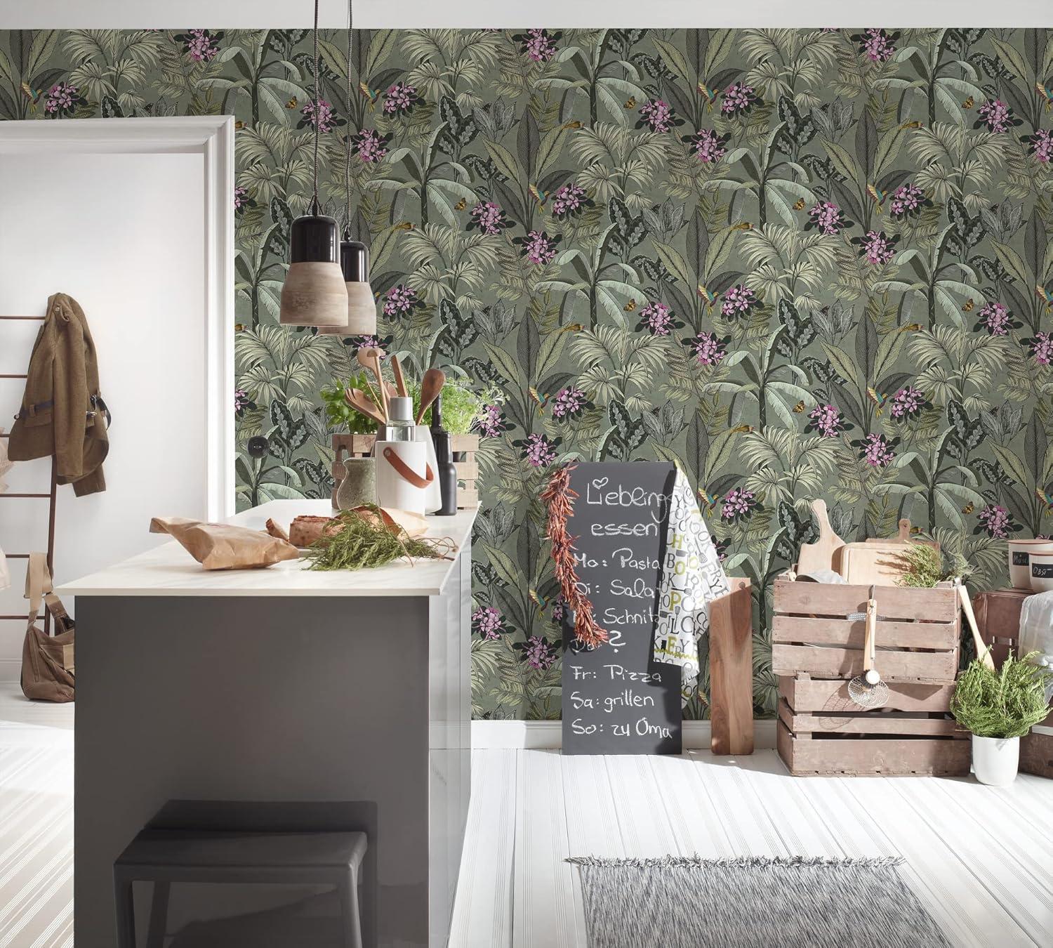 A.S. Création Wallpaper Tropical Design - Green, Pink - Jungle Wallpaper 395.99in x 20.87in Made in Germany - 387382