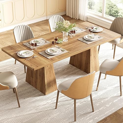 Miniatura 4 de LITTLE TREE Mesa de comedor para 6 personas, mesa de comedor de madera, mesa rectangular con patas resistentes, mesa de comedor moderna para cocina,