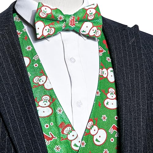 Miniatura 2 de Barry.Wang Chaleco de Navidad para hombre con muñeco de nieve, muñeco de nieve, árbol de Navidad, rojo y verde, juego de chaleco navideño con