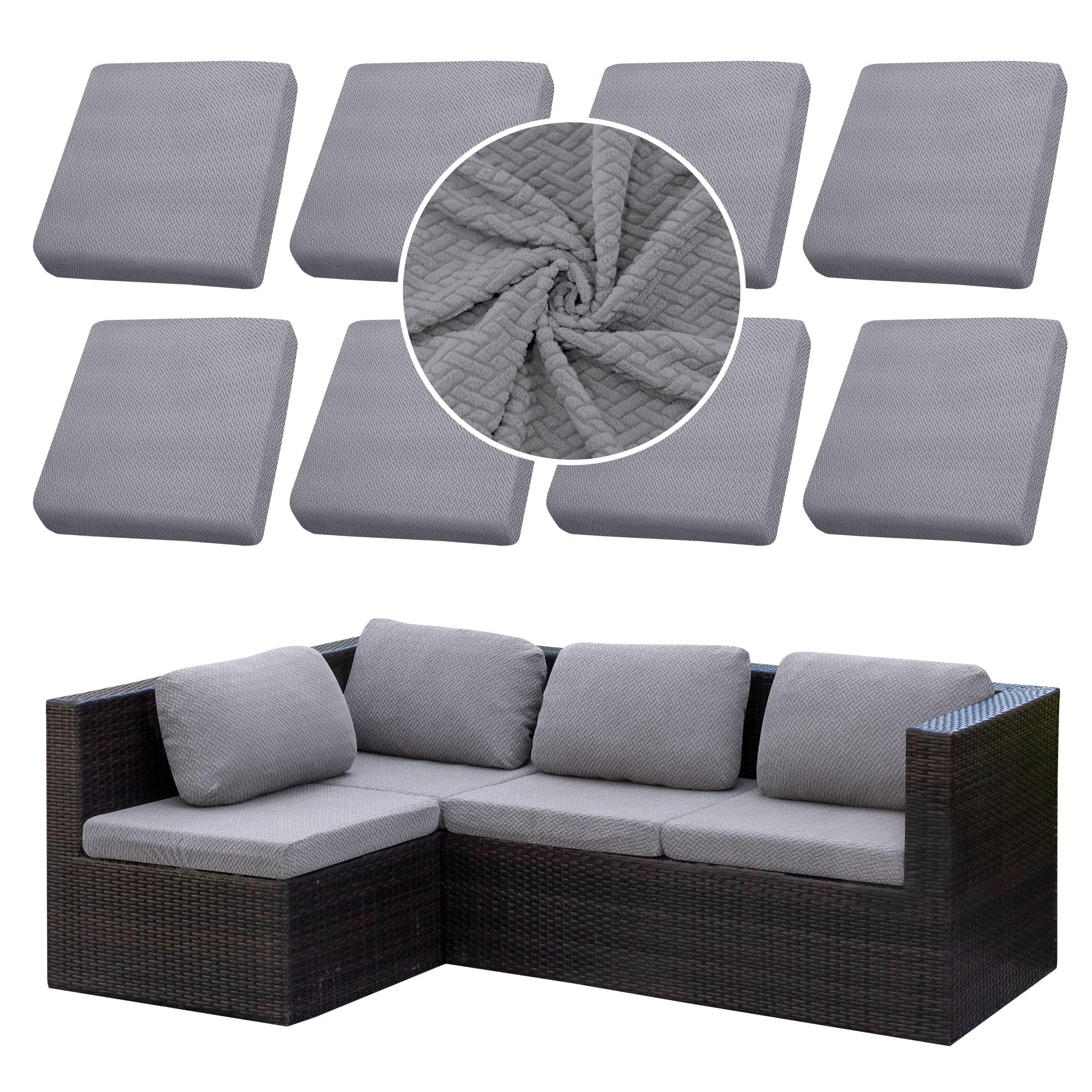 SUKAIKEQA Outdoor Cushion Covers Set,Waterproof Patio Furniture Couch Seat Slipcovers, Replacement for Sofa Sectional Chair(Cover，Only)（8PCS，Jacquard）
