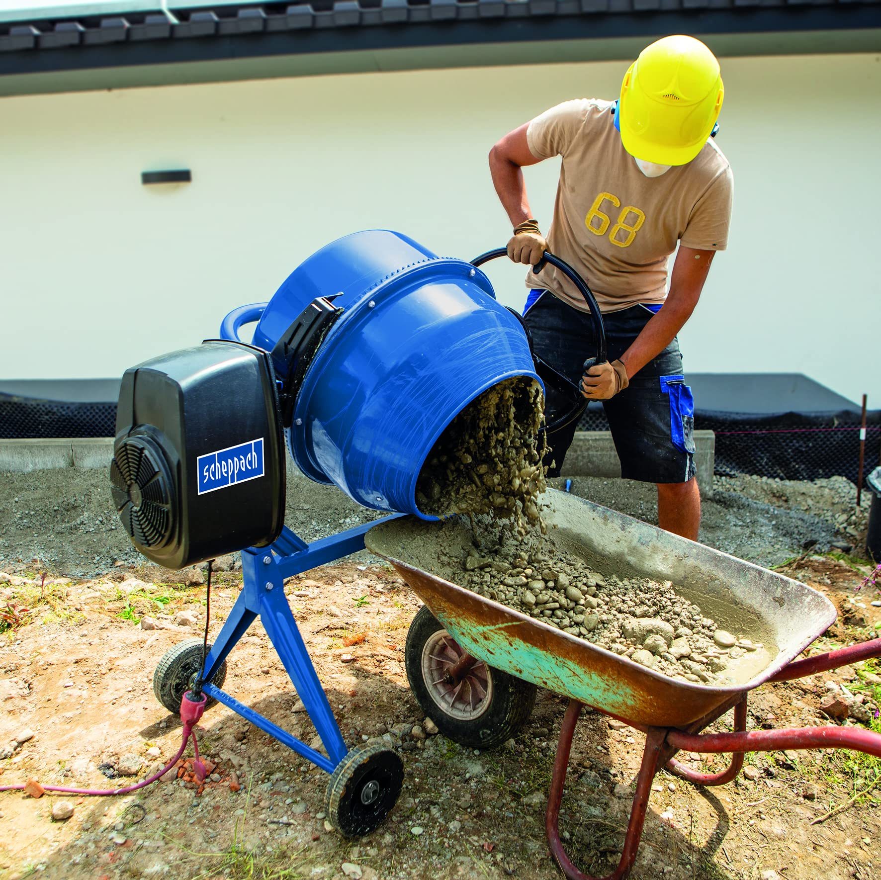 Scheppach Betonmischer MIX125 + Siebtrommel (125L Fassungsvermögen, 550W Mörtelmischer, Zementmischer mit Gußzahnkranz und Kompostsieb)