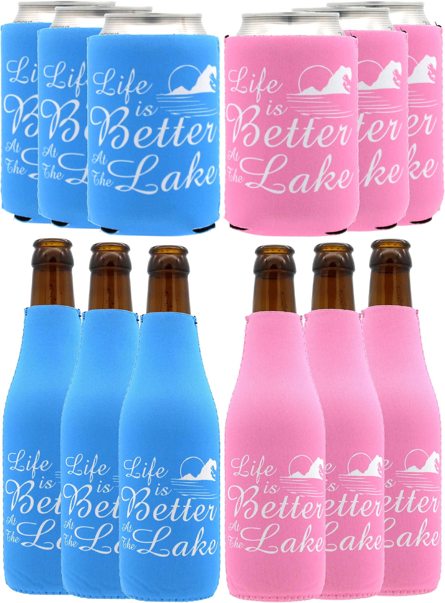 DoraDreamDeko Life is Better At The Lake Beer Can Sleeve Coolers（6+6 Pack ）2 colors sky blue, pink