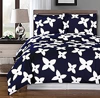 Vista 1 de Royal Hotel Bedding Juego de funda de edredón de 3 piezas, color azul marino y blanco, tamaño King/Cal-King, 100% algodón