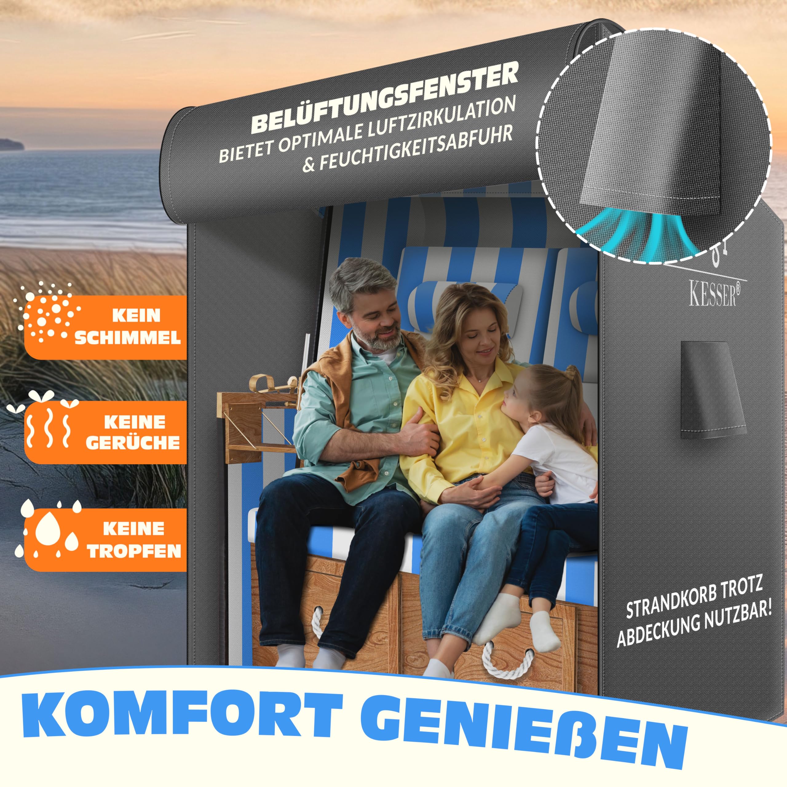 KESSER® Funda protectora premium para sillón de playa con orificios de ventilación, impermeable, resistente al invierno, resistente a los rayos UV, resistente, resistente a desgarros, tejido Oxford