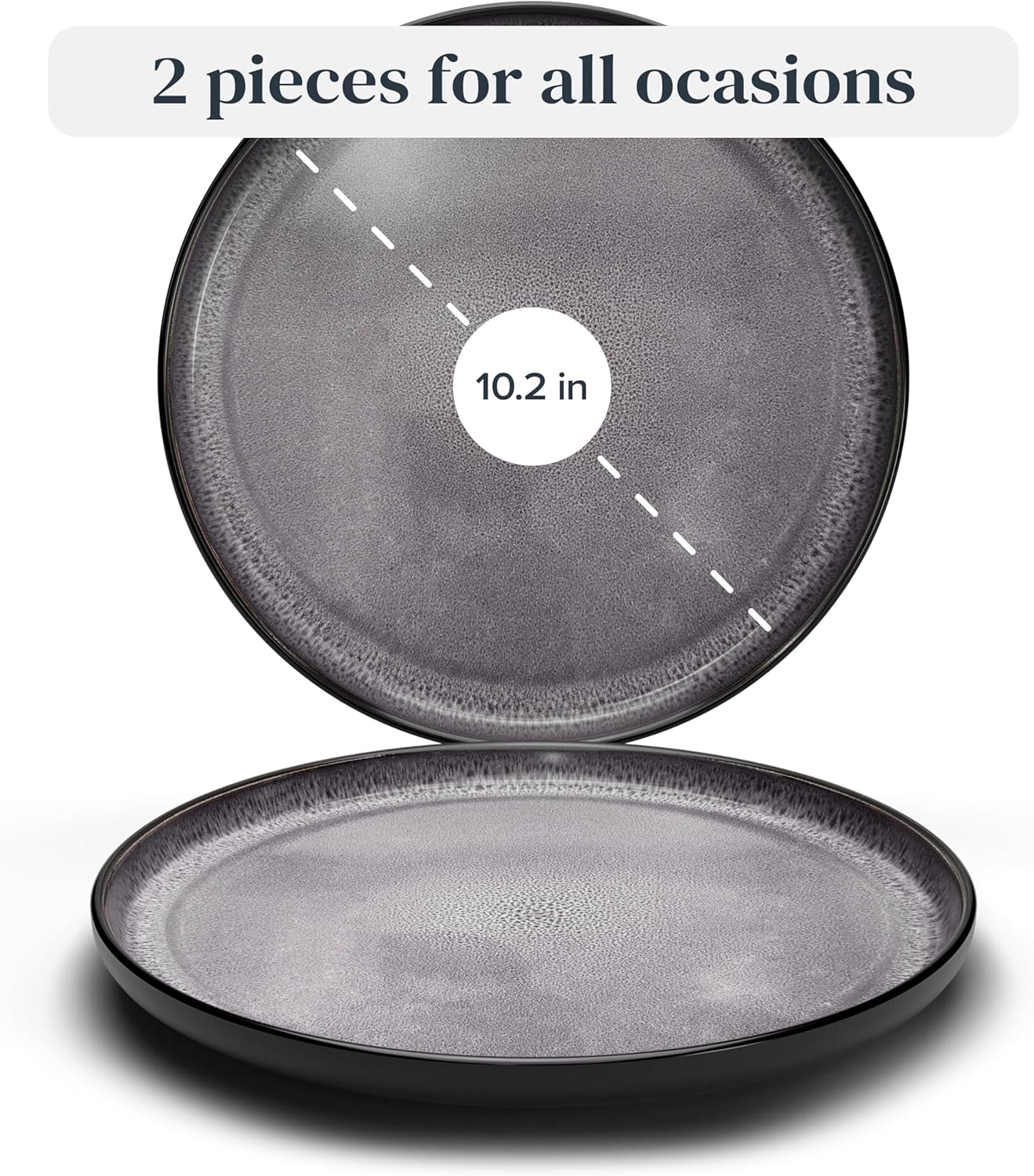 PURE LIVING INTERIOR DESIGN Stoneware Dinner Plates Set of 2, Large Dark Gray Tableware, Stylish & Durable, Dishwasher, Microwave & Scratch-Resistant