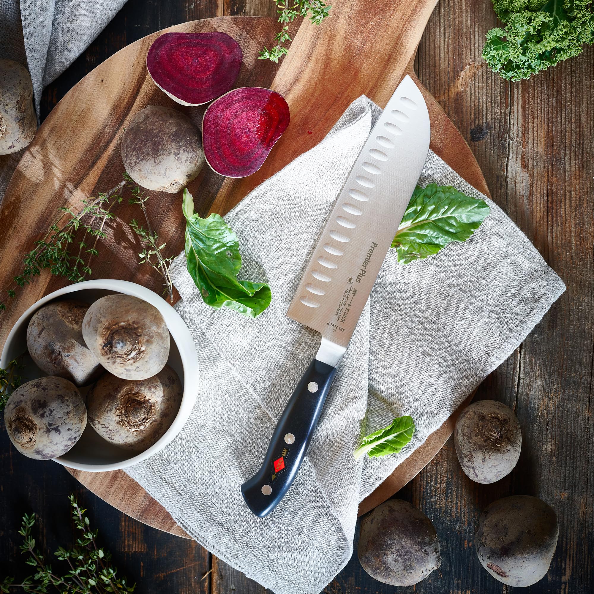 F. Dick Santoku, Küchenmesser, Premier Plus (Messer mit Klinge 18 cm, X50CrMoV15 Stahl, nichtrostend, 56° HRC) 8144218K