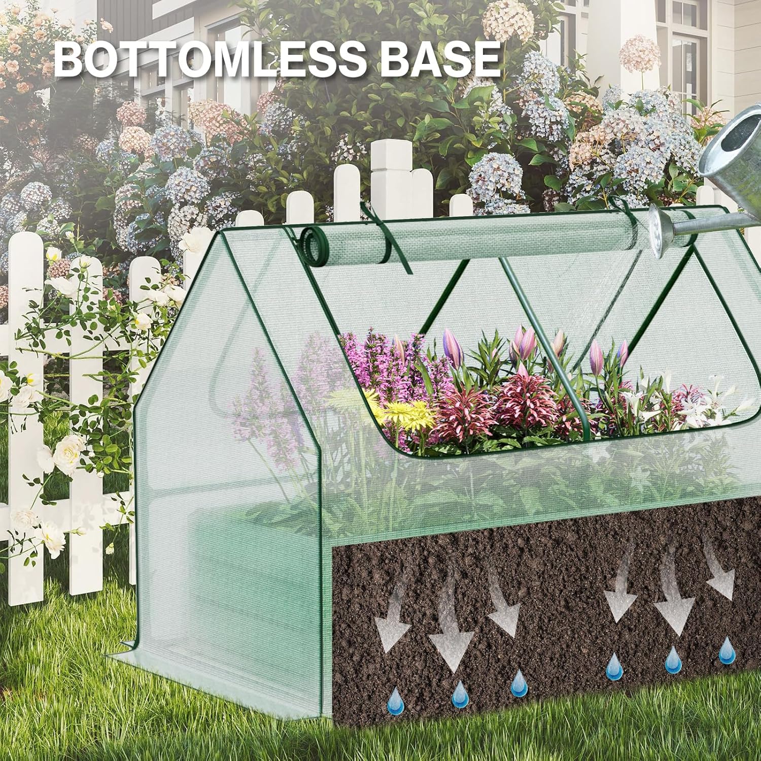 Aoodor Raised Garden Bed Kit, 4x2x1 FT Galvanized Planter Box with PE Cover, Screen Windows for Gardening, White