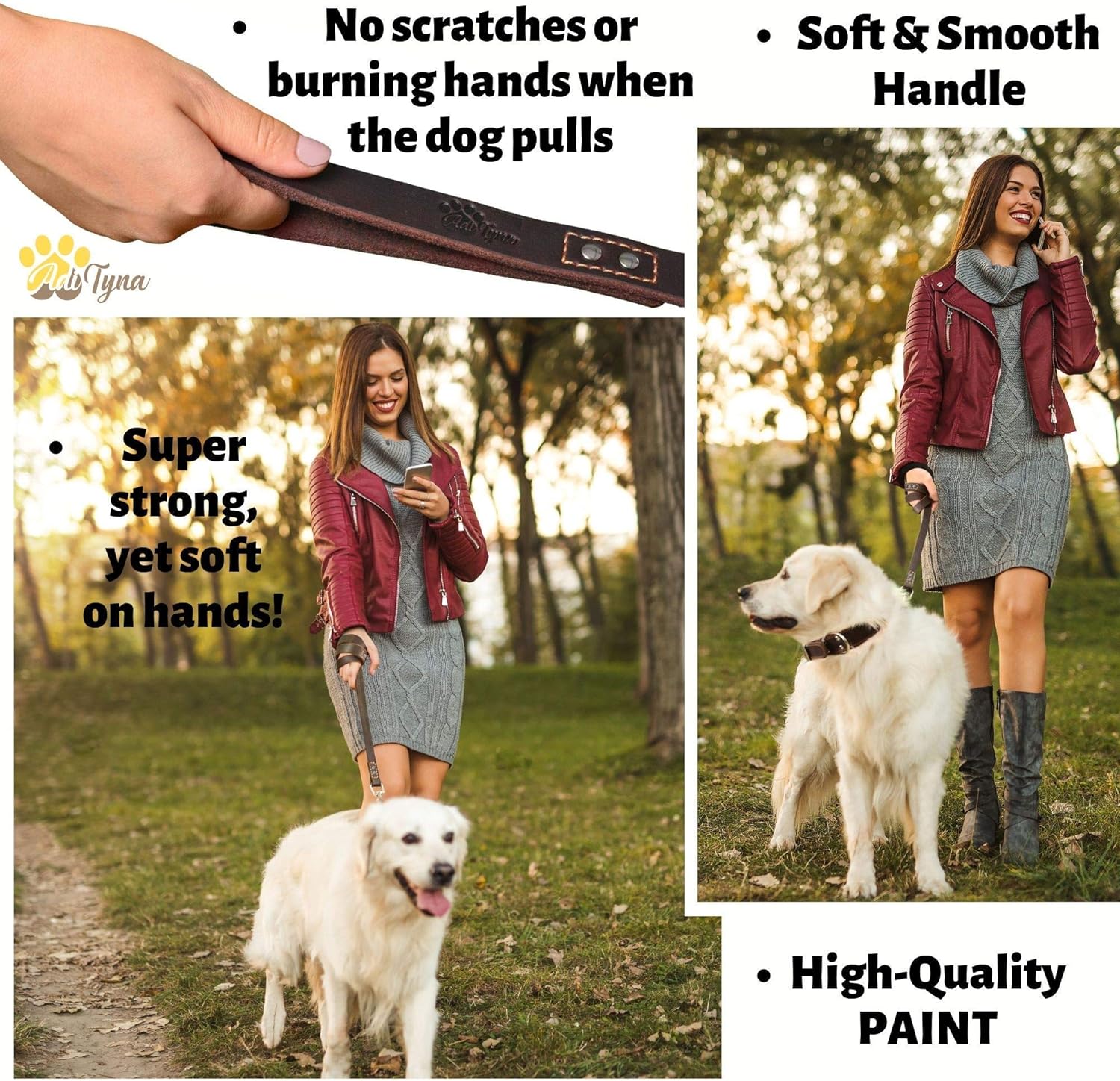 Large Leather Dog Collar and Leash Set - Leather Dog Leash 6 ft x 3/4" and Dog Collar for Large Dogs