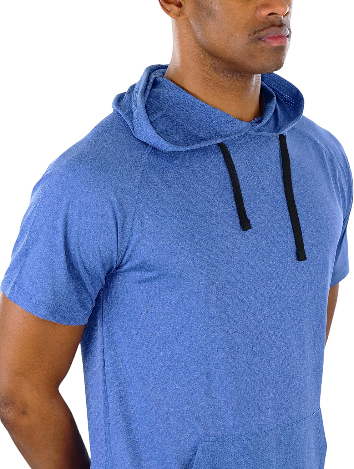 ToBeInStyle Men's Lightweight Raglan Heather Short Sleeve Pullover Drawstring Hoodie w/Kangaroo Pocket - Blue - S - Image 7