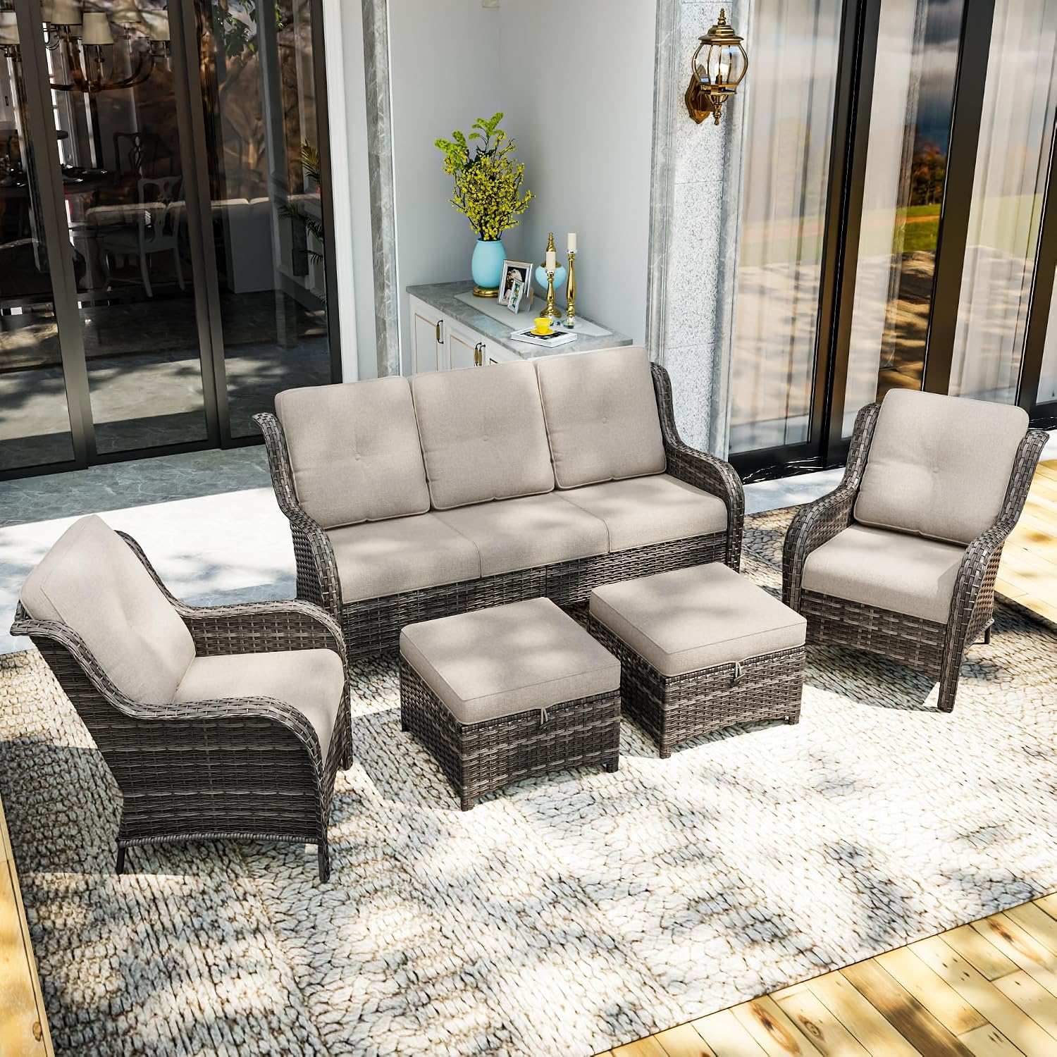 Outdoor Chair Cushions Set for Patio Furniture, 22x25/22x24 Inch, Waterproof & Fade Resistant Patio Chair Cushions, Thick Patio Furniture Cushion for Chair, Sofa, and Couch (Beige, 6 Set)