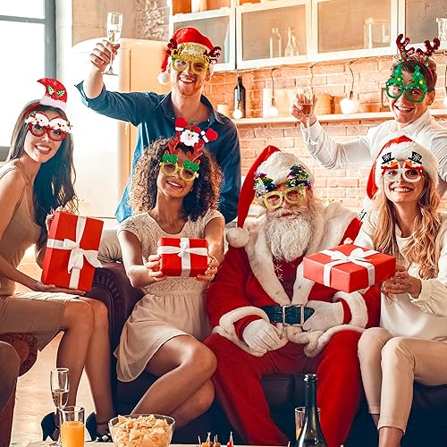 Miniatura 6 de 24 piezas de recuerdos de fiesta de Navidad, varios estilos, juego de diademas y gafas de Navidad, lindo juego de anteojos con purpurina de fieltro
