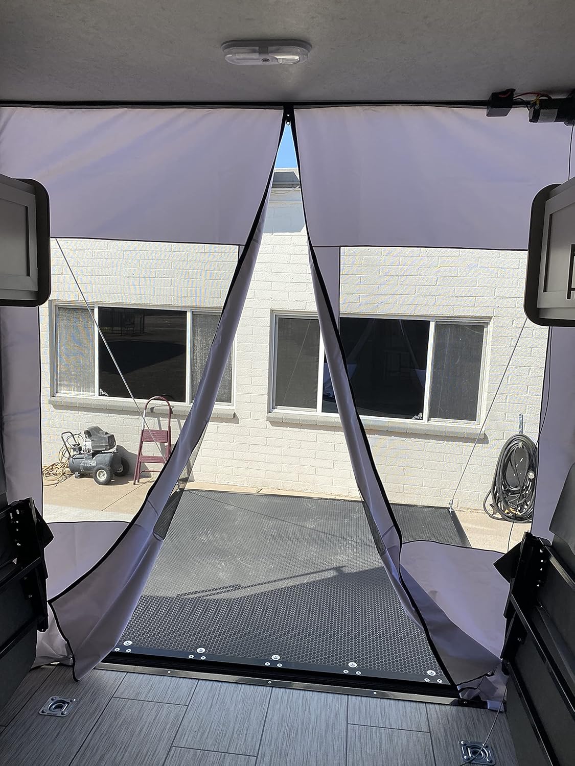 Dune Sport Toy Hauler Ramp Door Screen Wall Fits Ramp Doors Up to 90 inch Tall, White Canvas With Black Screen