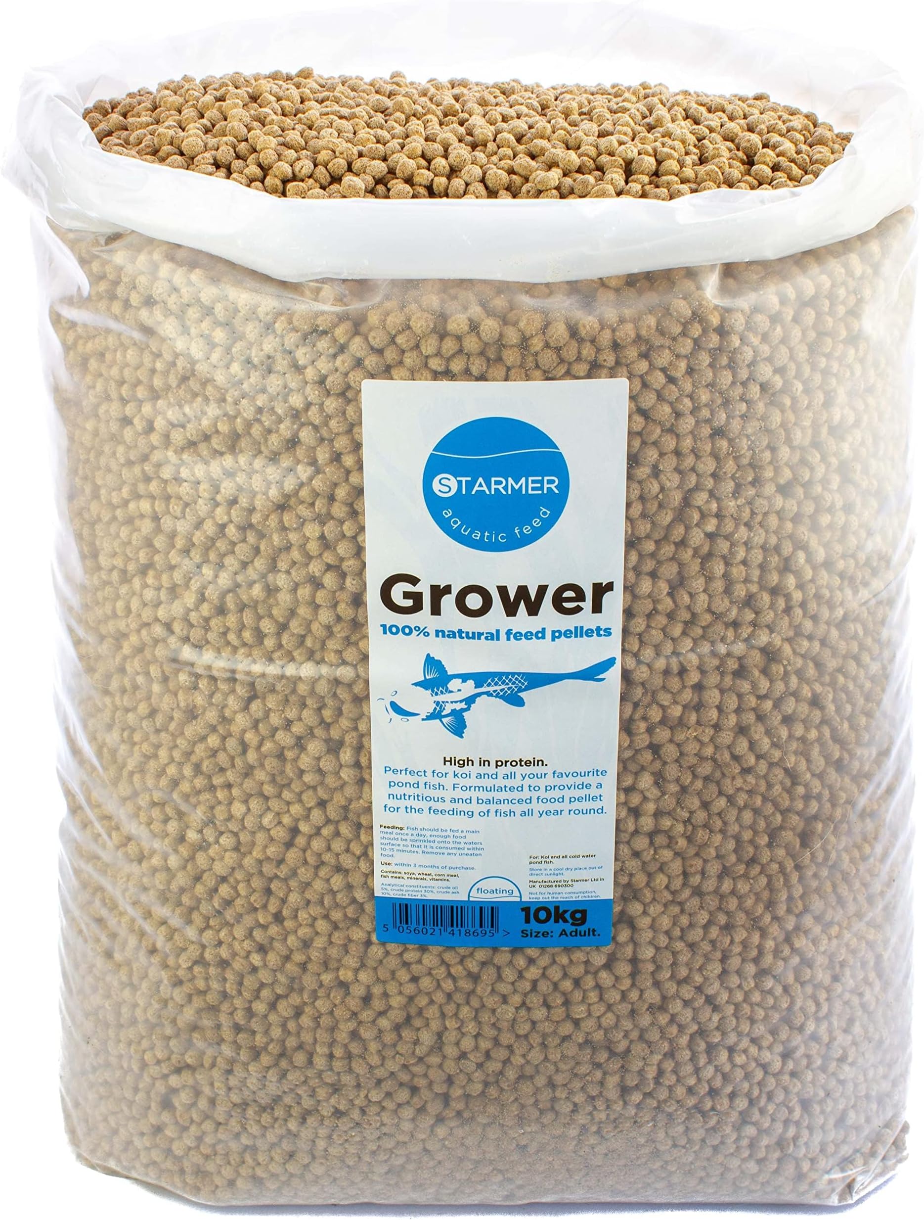 Koi carp 30% protein GROWER pond feed all natural pellets (Adult size) 10kg