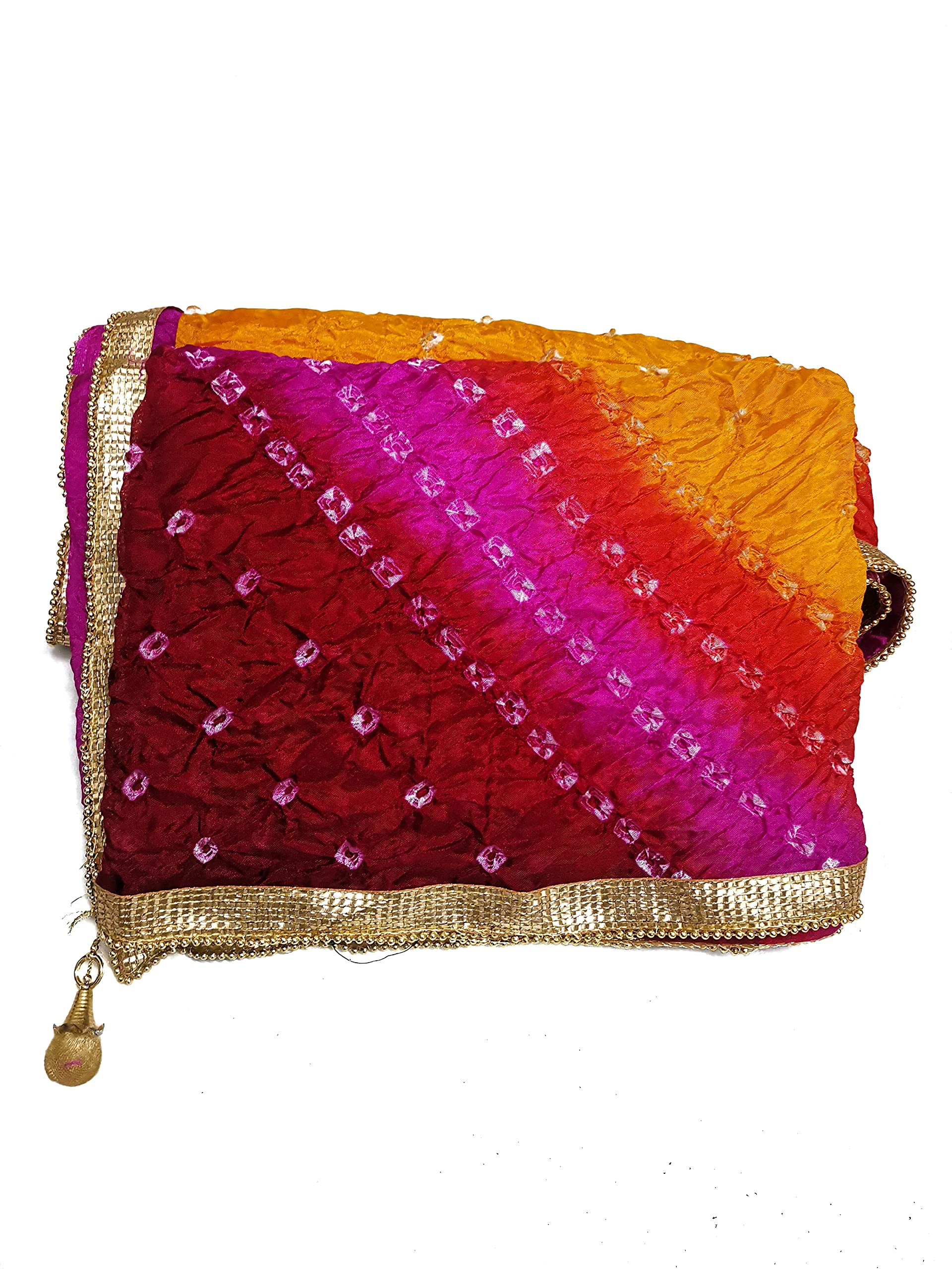 C&G INDIAWomen Silk Bandhej Multi Colored Heavy Dupatta Chunni with Geecha Border Stole Scarves Multi