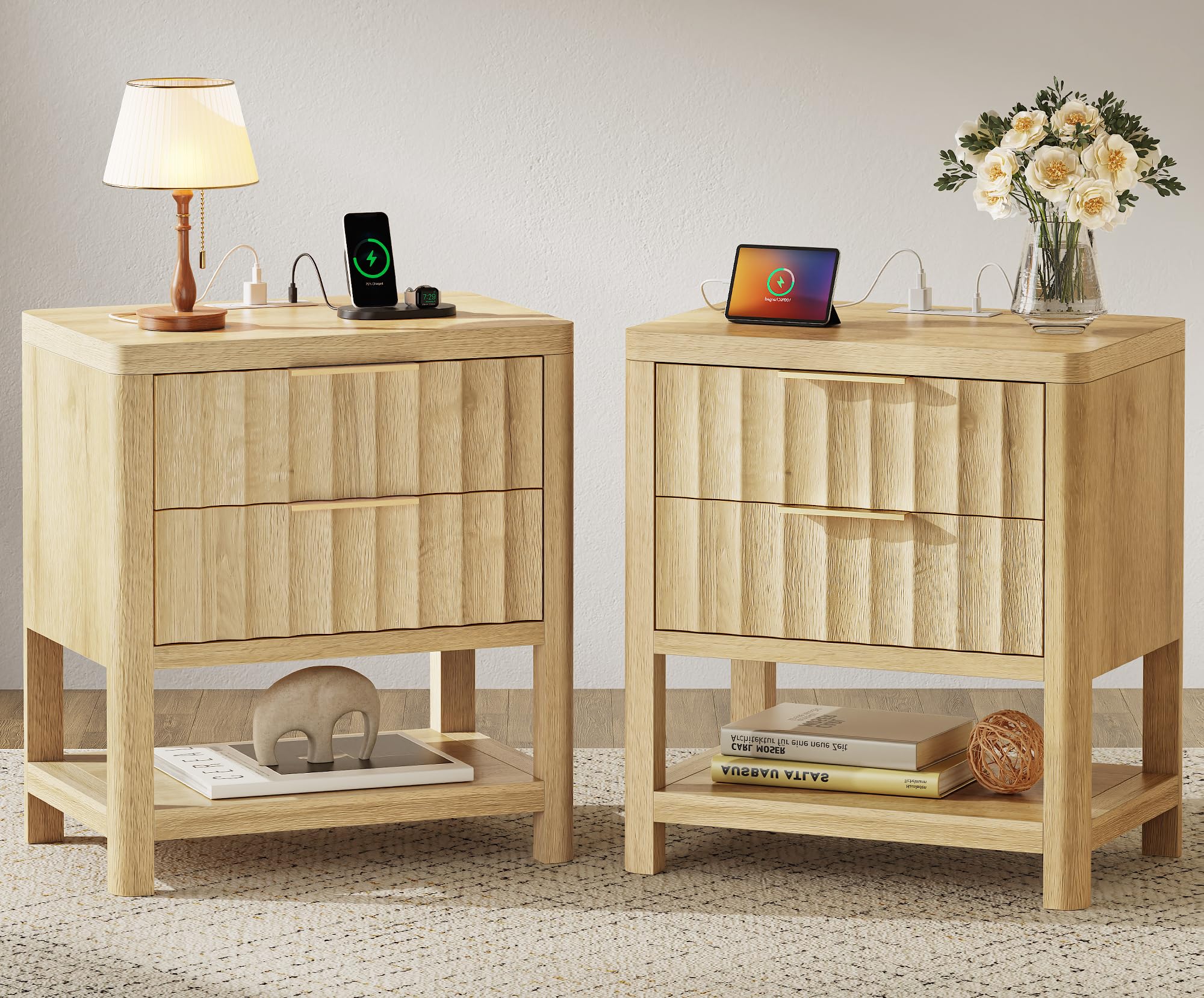 Huuger 27.6" Fluted Nightstand Set of 2