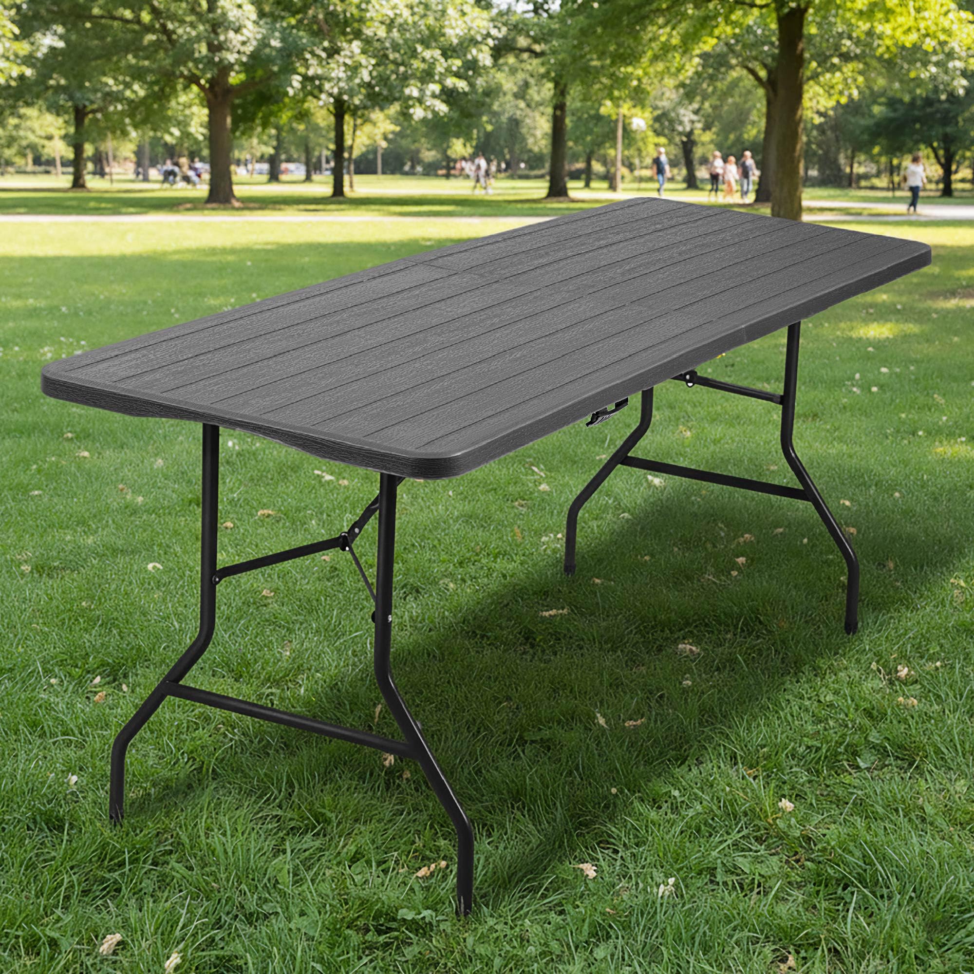 IlGruppone Tavolo Pieghevole Rettangolare Valigetta In HDPE Pieghevole Cucina Giardino Fiera Mercato Pic Nic Campeggio In Dura Resina 180X74X74 Richiudibile Salvaspazio (Antracite, 180X74X74 cm)