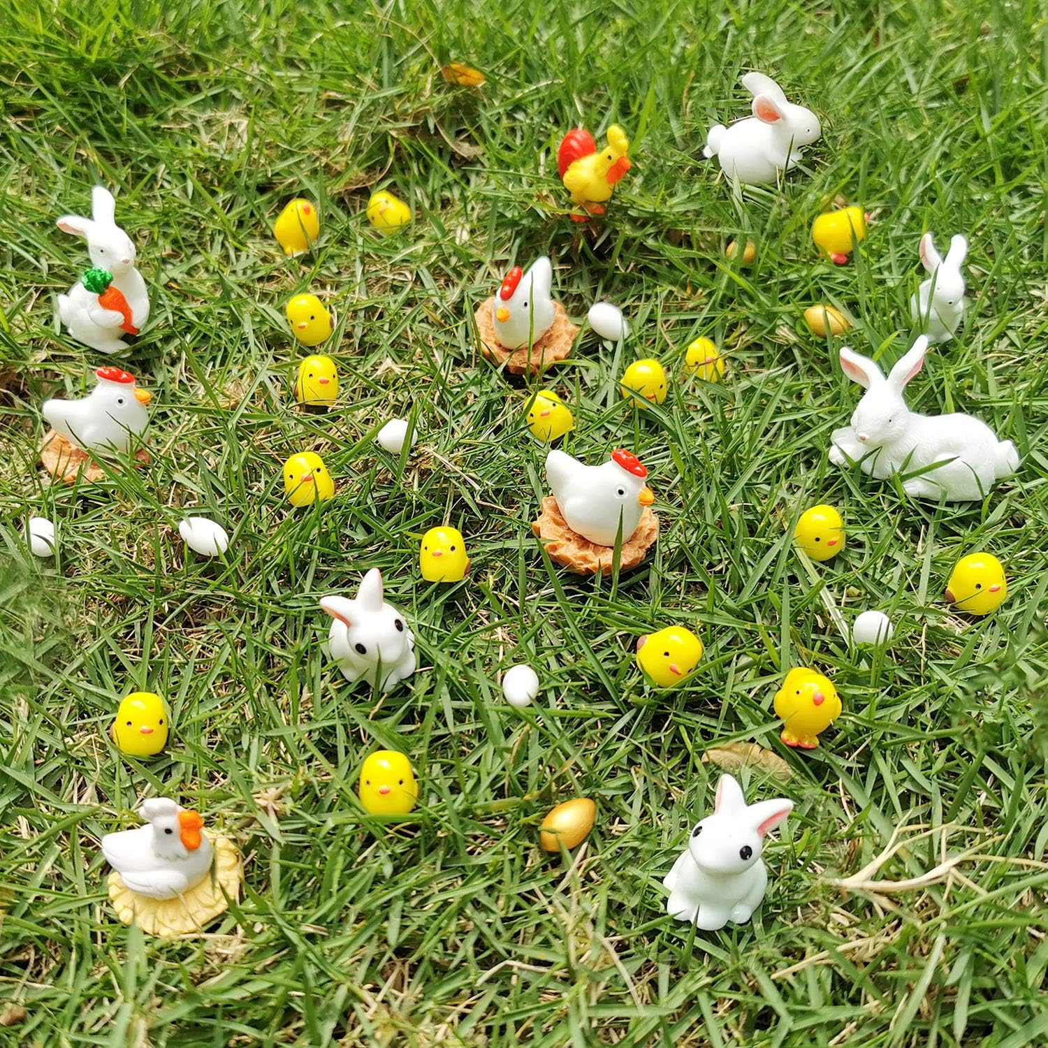 TUPARKA 40Pcs Animals Miniature Figurines, Easter Rabbit, Chicken, Egg, Chicken Nest Ornaments for Fairy Garden, Cake, Cupcake Toppers, Easter Party Decoration