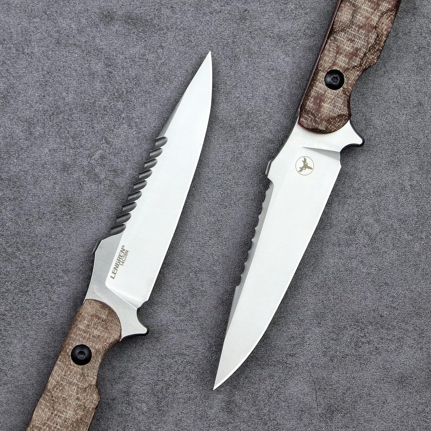 LR-869 EDC Tactical Fixed fighting blades Blade，Full Tang 14C28N Steel Reverse Serrations G10/Linen Handle Kydex Sheath For Camping Hiking Hunting (Brown linen)