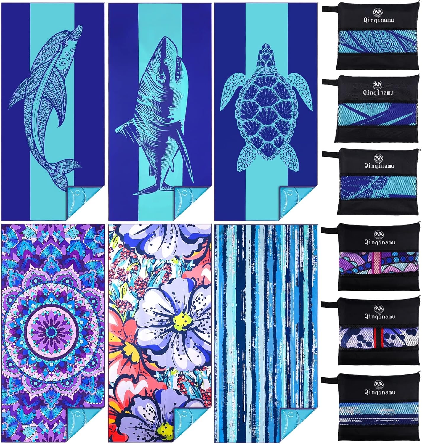 Qinqinamu 6 Pack Microfiber Oversized Lightweight Beach