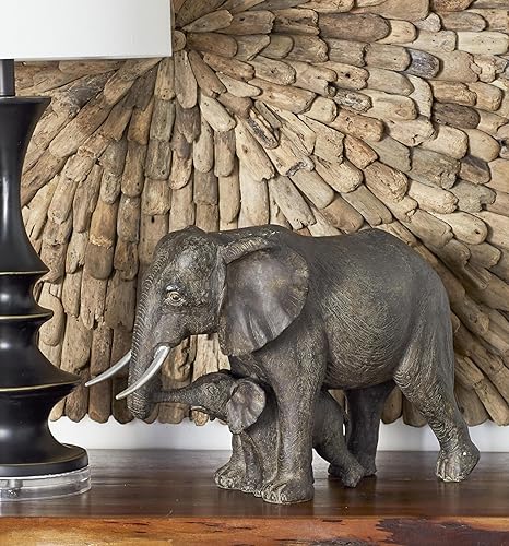 Miniatura 3 de Deco 79 Polystone - Escultura decorativa de elefante para decoración del hogar, estatua de acento de 20 x 7 x 13 pulgadas, gris