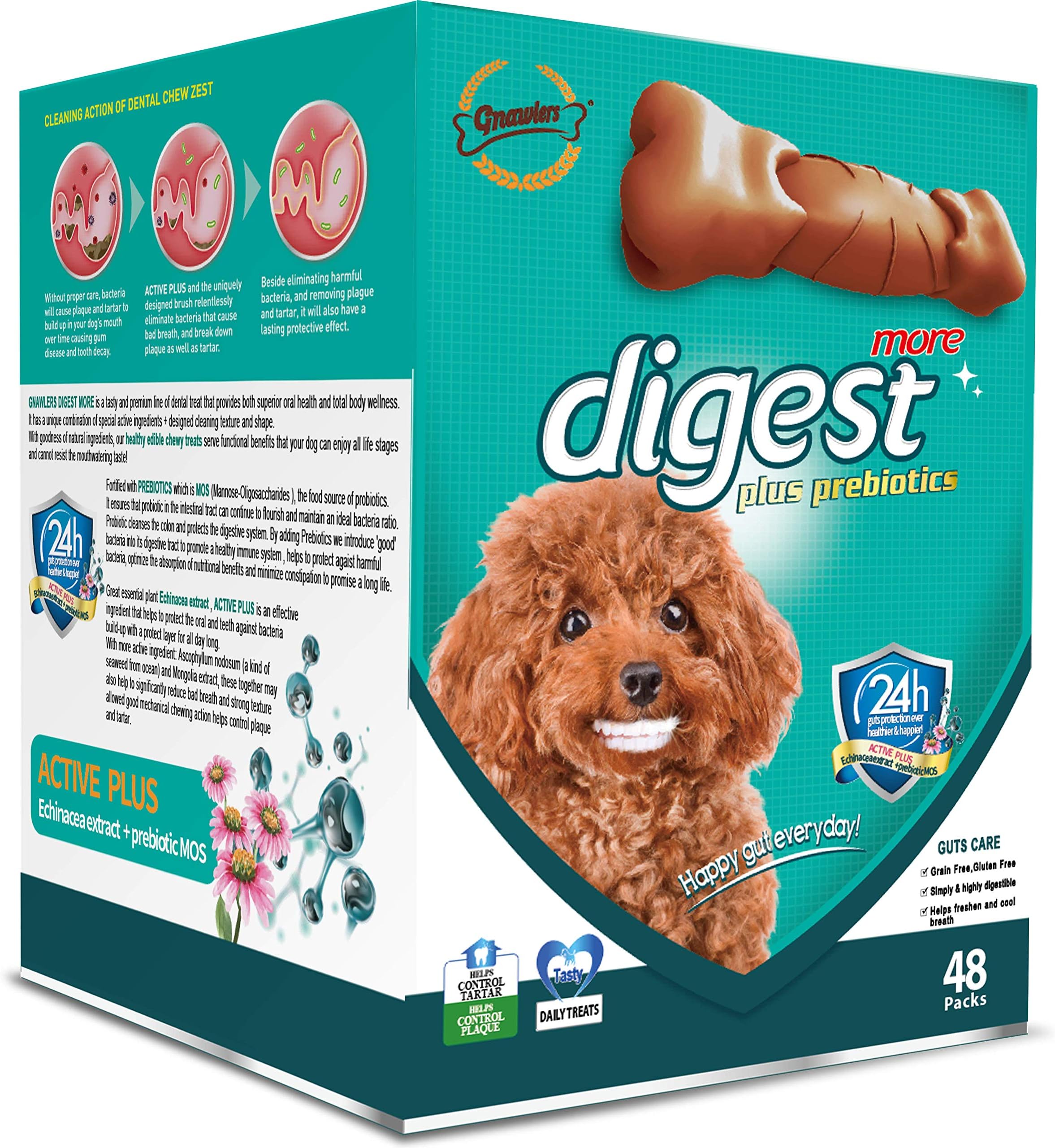 Gnawlers Dog Digest More, Premium Dental Dog Treat, Healthy Immune System, Unique Texture & Design for Optimal Cleaning, One Piece, 15gm, Pack of 192 Sold by DogsNCats